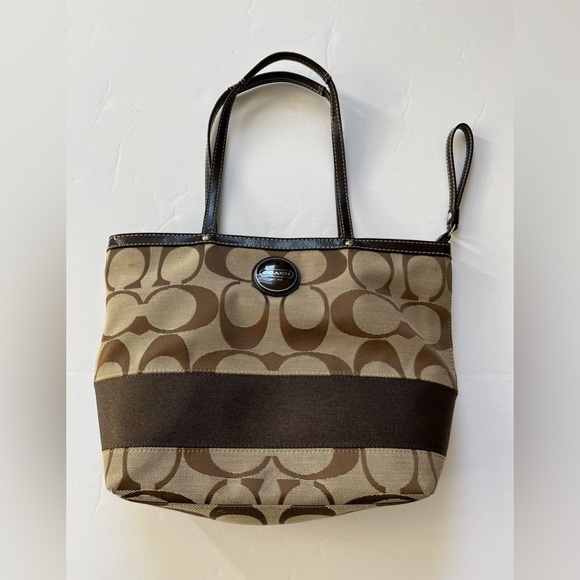 Coach Handbags - Coach Brown Sig Stripe Tote